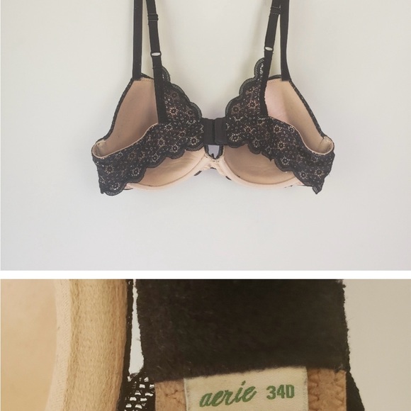 Aerie Black Lace Underwire Bra 34D Plunge Boho Lingerie Boudoir - Picture 2 of 4